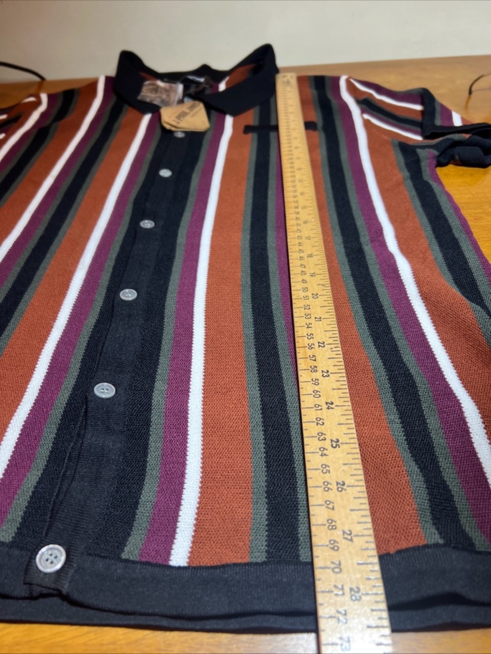 PJ PAUL JONES Striped Polo Shirt in Rust, Black & Burgundy Size 3X - Picture 4 of 7